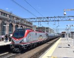 I got very fortunate to see Amtrak Veterans wrapped ACS-64 # 642 leading Southbound Northeast Regional Train # 161 into Union Station to pick up passengers.